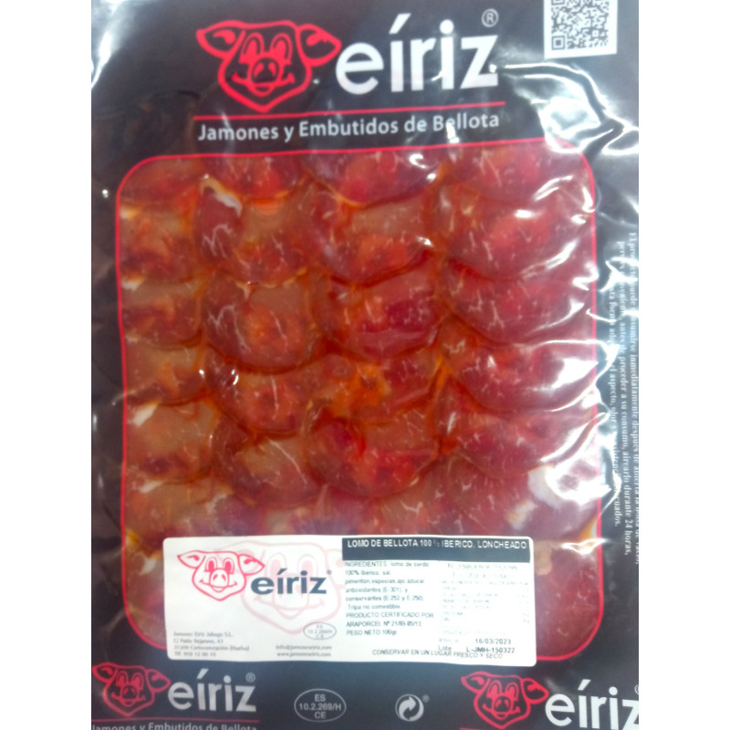 Caña de lomo bellota 100 % ibérica, clásica, loncheada al vacío, 100 gr.