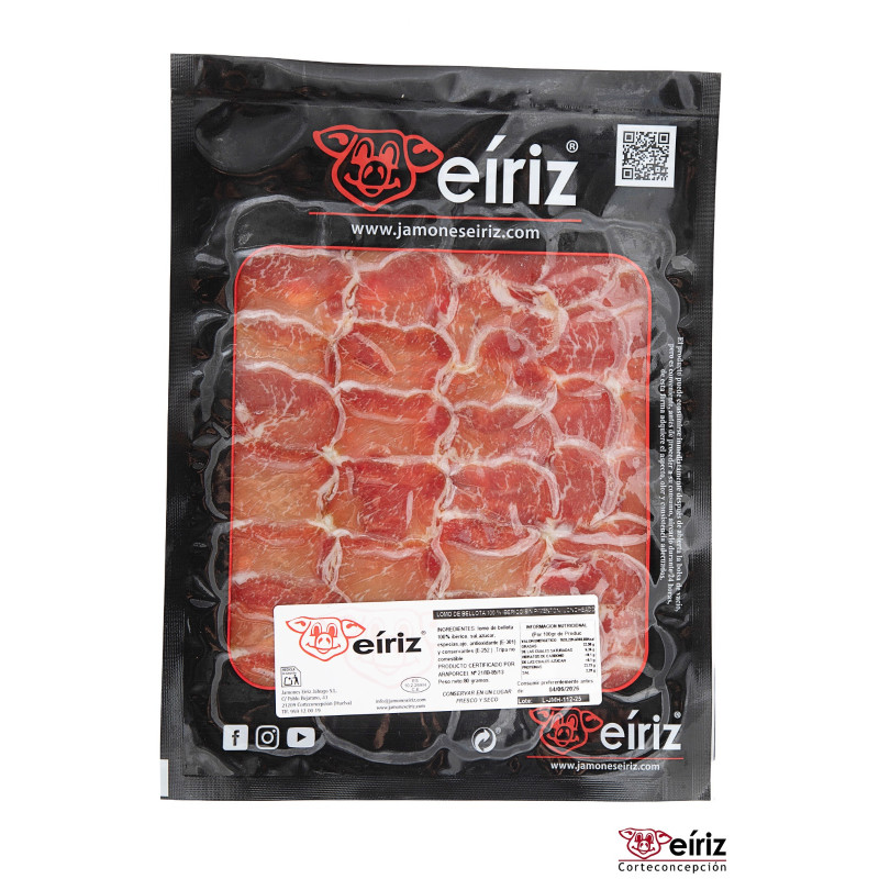 Caña de lomo bellota 100 % ibérica, SIN PIMENTÓN loncheada, 100 gr.