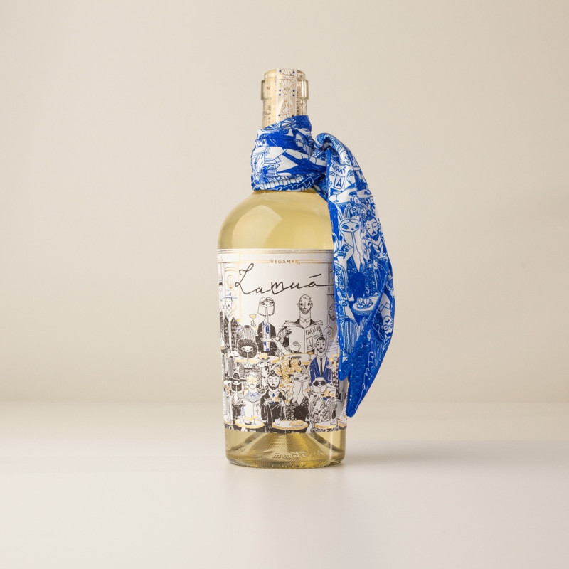 Botella Vino Blanco Sauvignon Blanc LAMUÀ de VEGAMAR con Pañuelo