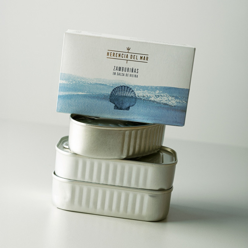 Lata Zamburiñas en Salsa de Vieira 10/14 Piezas OL-120 HERENCIA DEL MAR (Rías Gallegas) Gourmet