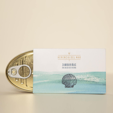 Lata Zamburiñas en Salsa de Vieira 10/14 Piezas OL-120 HERENCIA DEL MAR (Rías Gallegas) Gourmet