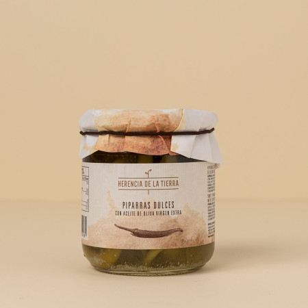 Frasco Piparras con Aceite de Oliva Virgen Extra 345 g Neto HERENCIA DE LA TIERRA Producto Nacional